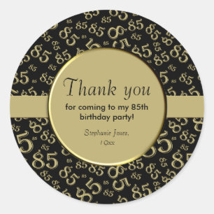 Sticker Rond Merci : 85th Or d'anniversaire et motif noir