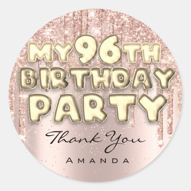 Sticker Rond Merci 96e anniversaire Parties scintillant Rose (Devant)