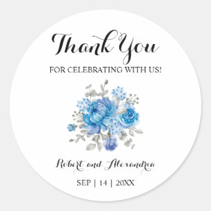 Sticker Rond Merci à fleurs bleues pour Mariage
