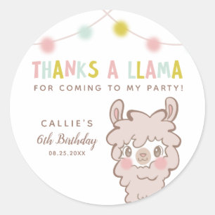 Sticker Rond Merci A Llama Baby shower Favoriser