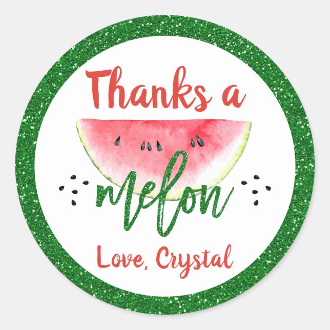 Sticker Rond Merci à Melon Parties scintillant Watermelon Merci (Devant)