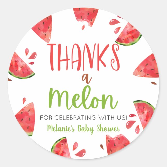 Sticker Rond Merci A Melon Watermelon Baby shower Favoriser (Devant)