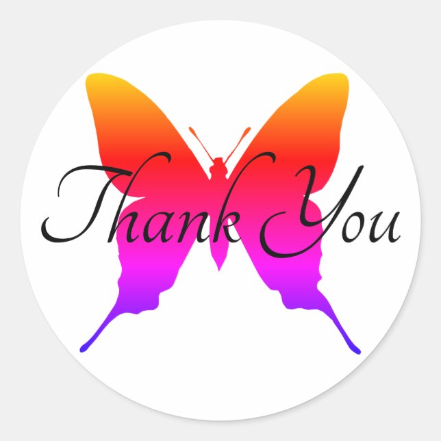 Sticker Rond Merci à papillon Rainbow Ombre (Devant)