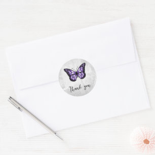 Sticker Rond Merci à papillon violet brillant