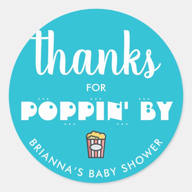 Sticker Rond Merci à Poppin' By Baby shower Popcorn (Devant)