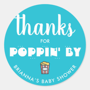 Sticker Rond Merci à Poppin' By Baby shower Popcorn