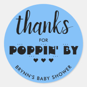 Sticker Rond Merci à Poppin' By Baby shower Popcorn Blue