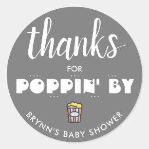 Sticker Rond Merci à Poppin' By Baby shower Popcorn Classic