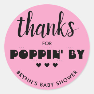 Sticker Rond Merci à Poppin' By Baby shower Popcorn Pink