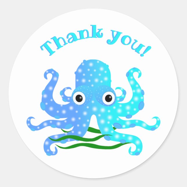 Sticker Rond Merci À Thème Nautique Bleu Le Plus Cutest (Devant)