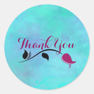 Sticker Rond Merci Abstrait turquoise et pourpre