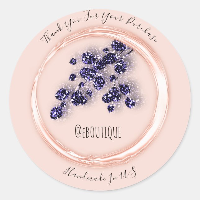 Sticker Rond Merci Acheter Rose Blue Navy Florals (Devant)