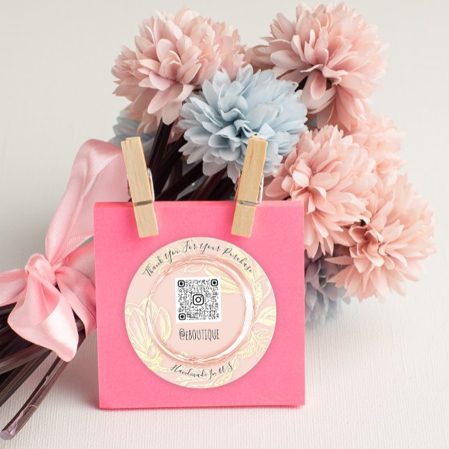 Sticker Rond Merci Acheter Rose Eyelash Code QR Logo (Créateur téléchargé)