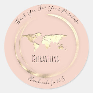 Sticker Rond Merci Acheter Rose Gold World Map Travel Globe