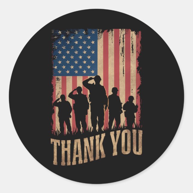 Sticker Rond Merci Anciens Combattants Jour Américain Drapeau V (Devant)
