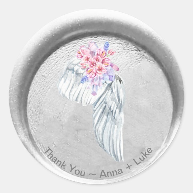 Sticker Rond *~* MERCI Angel Wing Boho Faux Sceau de cire (Devant)