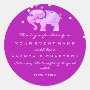 Sticker Rond Merci Anniversaire Baby shower rose Elephant Girl