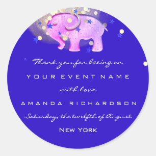 Sticker Rond Merci Anniversaire Baby shower Rose Elephant Royal