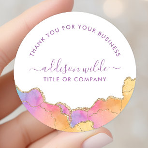 Sticker Rond Merci Aquarelle Arc-en-Ciel Et Or Agate