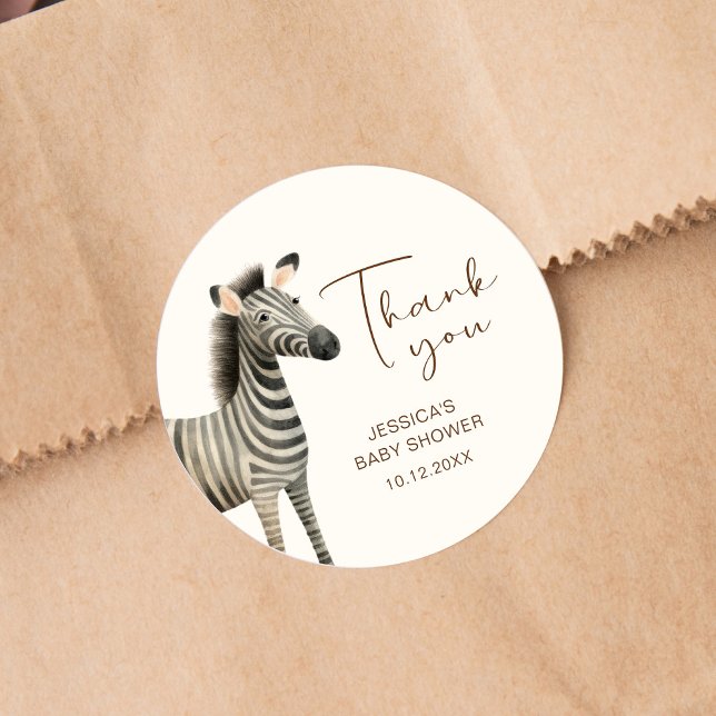 Sticker Rond Merci Aquarelle Baby shower Zebra (Créateur téléchargé)