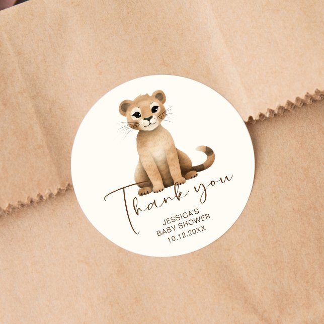 Sticker Rond Merci Aquarelle Cute Baby shower Lion (Créateur téléchargé)