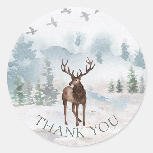 Sticker Rond Merci Aquarelle Forêt Bois Cerf (Devant)