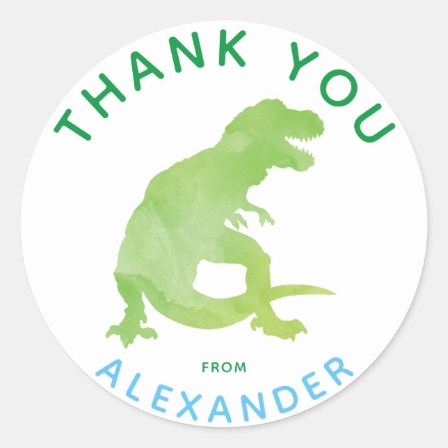 Sticker Rond Merci Aquarelle T-Rex Dinosaur Personnalisé (Devant)