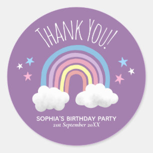 Sticker Rond Merci arc-en-ciel mignon Anniversaire de enfant po