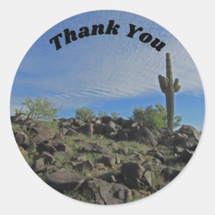 Sticker Rond Merci Arizona Tall Saguaro Desert Cactus Photo