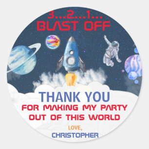 Sticker Rond Merci Astronaut fête d'anniversaire