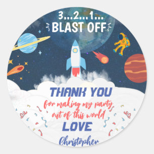 Sticker Rond Merci Astronaut fête d'anniversaire