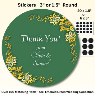 Sticker Rond Merci ! avec Noms, Vert Émeraude & Or