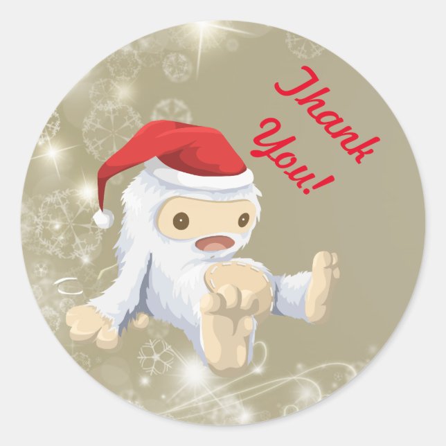 Sticker Rond Merci avec poupée de Jouet Monster de neige de Noë (Devant)