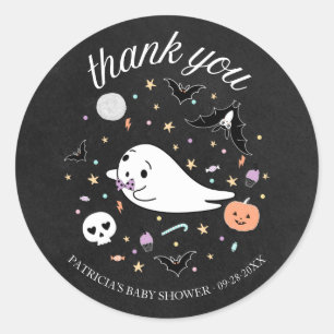 Sticker Rond Merci Baby Ghost Halloween Baby shower garçon