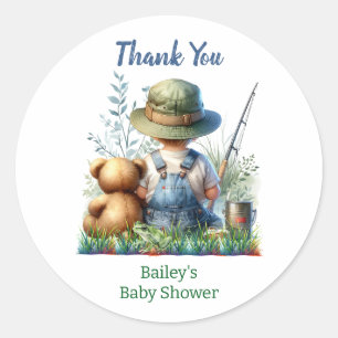 Sticker Rond Merci! Baby shower à thème de la pêche