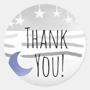 Sticker Rond Merci Baby shower Blue Grey Lune et étoiles