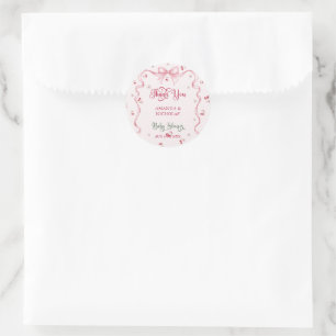 Sticker Rond Merci Baby shower cerise Bow