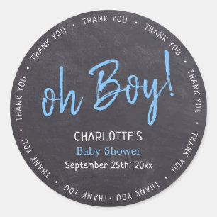 Sticker Rond Merci Baby shower Chalkboard Blue Boy