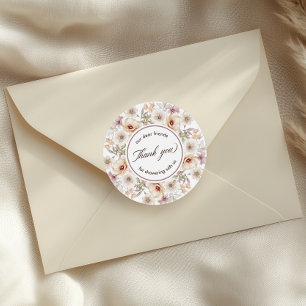 Sticker Rond Merci Baby shower d'aquarelle florale chic