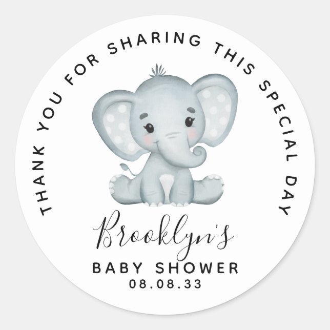 Sticker Rond Merci Baby shower Eléphant mignon (Devant)