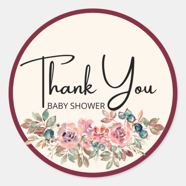 Sticker Rond merci baby shower floral rond stiker printemps (Devant)