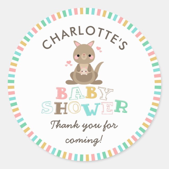 Sticker Rond Merci Baby shower Kangaroo (Devant)