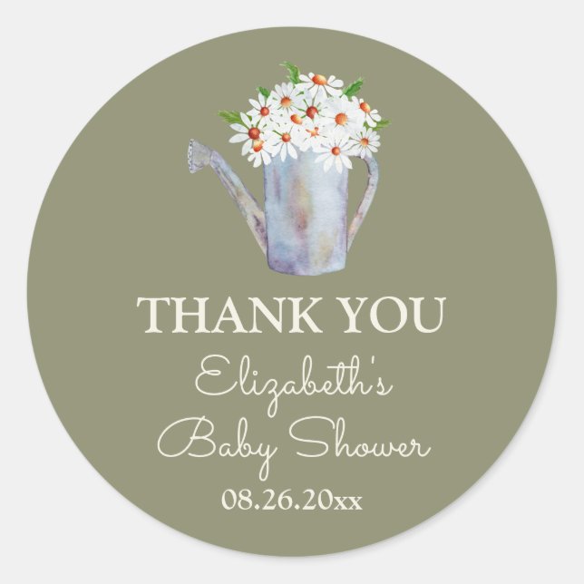 Sticker Rond Merci Baby shower marguerite (Devant)
