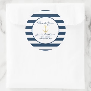 Sticker Rond Merci Baby shower Nautique bébé garçon Favoriser