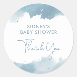 Sticker Rond Merci Baby shower Sky Blue Watercolor