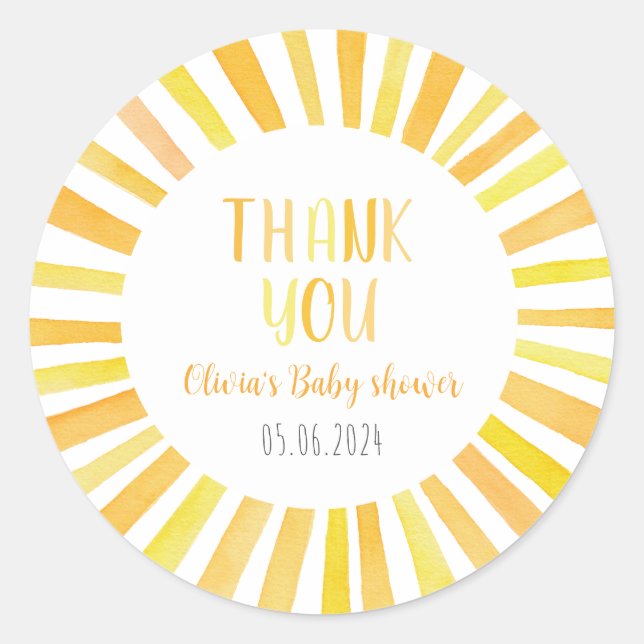 Sticker Rond Merci Baby shower solaire (Devant)