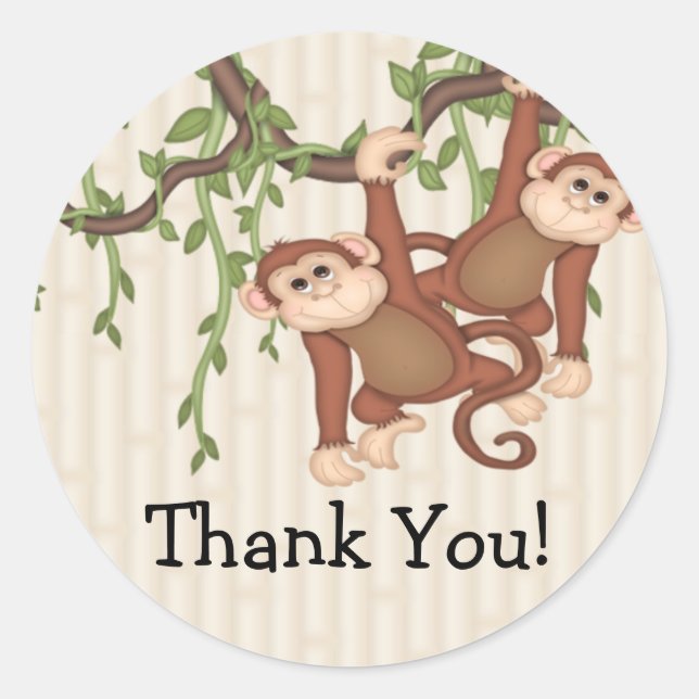 Sticker Rond Merci! Baby shower Twin Monkeys (Devant)
