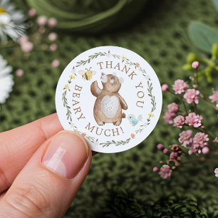 Sticker Rond Merci Béary Beaucoup Knisé Ours Bois Floral