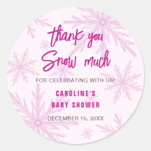 Sticker Rond Merci Beaucoup Flocons de Neige Fille Baby Shower