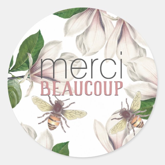 Sticker Rond Merci Beaucoup Merci avec Fleur et Abee (Devant)